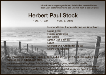 Traueranzeige von Herbert Paul Stock von Hersfeld