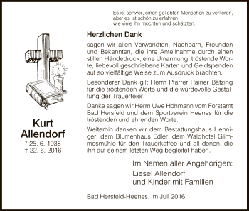 Traueranzeige von Kurt Allendorf von Hersfeld