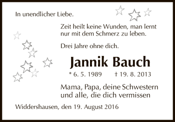 Traueranzeige von Jannik Bauch von Hersfeld