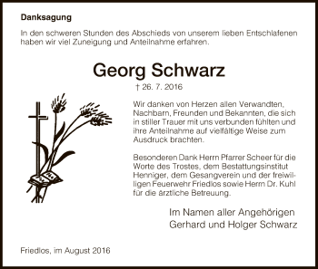 Traueranzeige von Georg Schwarz von Hersfeld