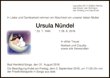 Traueranzeige von Ursula Nündel von Hersfeld