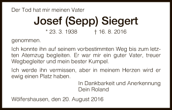 Traueranzeige von Josef Siegert von Hersfeld