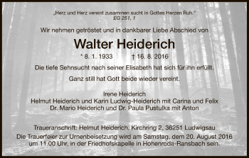 Traueranzeige von Walter Heiderich von Hersfeld