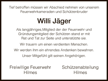 Traueranzeige von Willi Jäger von Hersfeld