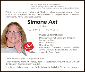 Traueranzeige von Simone Axt von Hersfeld