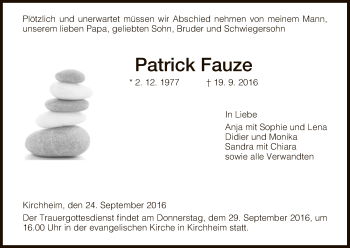 Traueranzeige von Patrick Fauze von Hersfeld