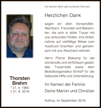 Traueranzeige von Thorsten Brehm von Hersfeld