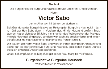 Traueranzeige von Victor Sabo von Hersfeld