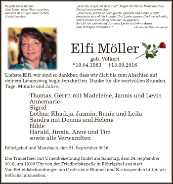 Traueranzeige von Elfi Möller von Hersfeld