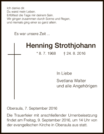 Traueranzeige von Henning Strothjohann von Hersfeld