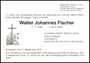 Traueranzeige von Walter Johannes Fischer von Hersfeld