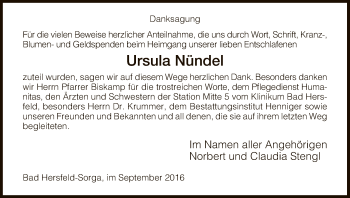 Traueranzeige von Ursula Nündel von Hersfeld