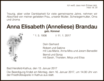 Traueranzeige von Anna Elisabeth Brandau von Hersfeld