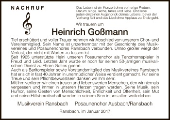 Traueranzeige von Heinrich Goßmann von Hersfeld