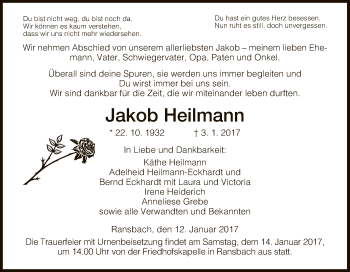 Traueranzeige von Jakob Heilmann von Hersfeld