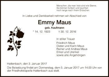 Traueranzeige von Emmy Maus von Hersfeld