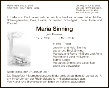 Traueranzeige von Maria Sinning von Hersfeld