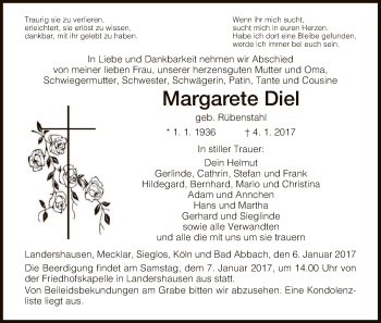 Traueranzeige von Margarete Diel von Hersfeld