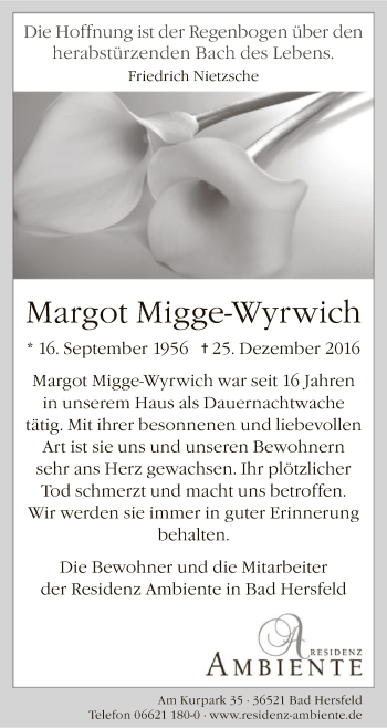 Traueranzeige von Margot Migge-Wyrwich von Hersfeld