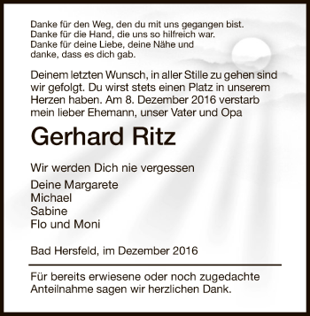 Traueranzeige von Gerhard Ritz von Hersfeld