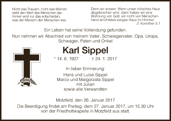 Traueranzeige von Karl Sippel von Hersfeld