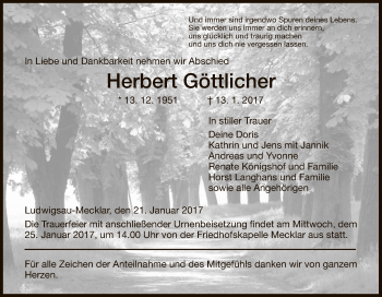 Traueranzeige von Herbert Göttlicher von Hersfeld