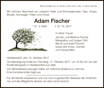 Traueranzeige von Adam Fischer von Hersfeld