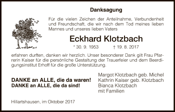 Traueranzeige von Eckhard Klotzbach von Hersfeld