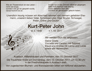 Traueranzeige von Kurt-Peter John von Hersfeld