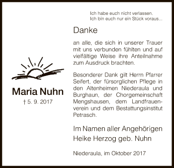 Traueranzeige von Maria Nuhn von Hersfeld