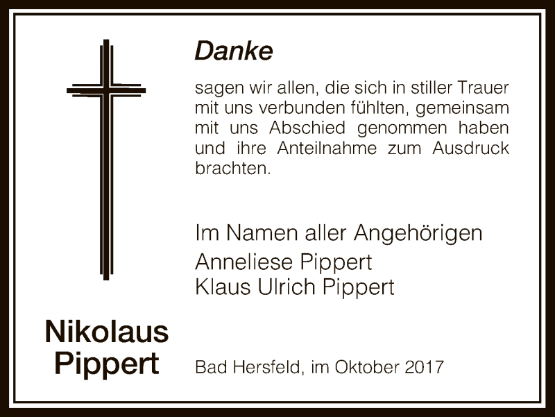  Traueranzeige für Nikolaus Pippert vom 03.10.2017 aus Hersfeld