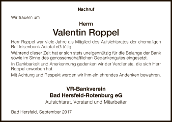 Traueranzeige von Valentin Roppel von Hersfeld