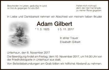 Traueranzeige von Adam Gilbert von Hersfeld