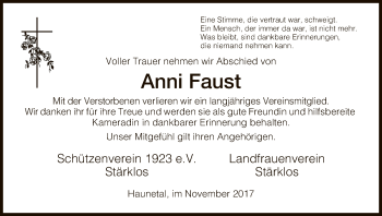 Traueranzeige von Anni Faust von Hersfeld