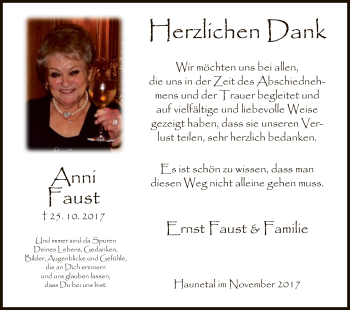 Traueranzeige von Anni Faust von Hersfeld