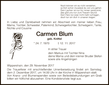 Traueranzeige von Carmen Blum von Hersfeld