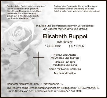 Traueranzeige von Elisabeth Ruppel von Hersfeld