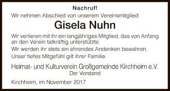 Traueranzeige von Gisela Nuhn von Hersfeld