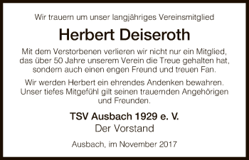 Traueranzeige von Herbert Deiseroth von Hersfeld