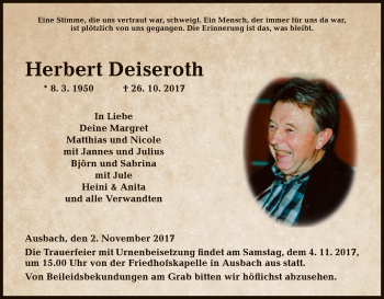 Traueranzeige von Herbert Deiseroth von Hersfeld