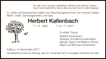 Traueranzeige von Herbert Kallenbach von Hersfeld