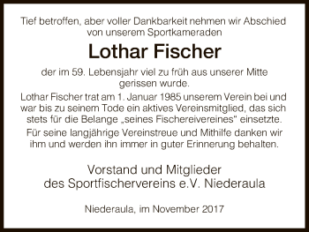 Traueranzeige von Lothar Fischer von Hersfeld