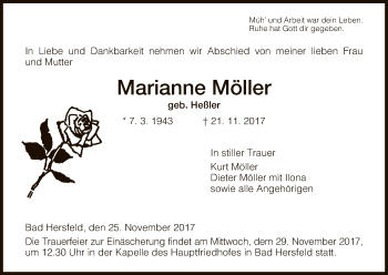 Traueranzeige von Marianne Möller von Hersfeld