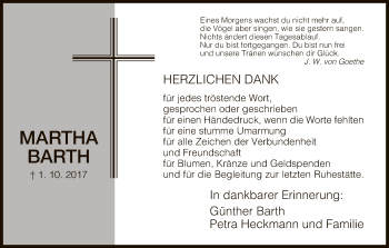 Traueranzeige von Martha Barth von Hersfeld