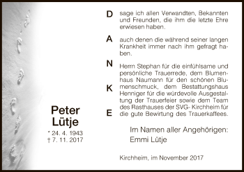 Traueranzeige von Peter Lütje von Hersfeld