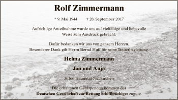 Traueranzeige von Rolf Zimmermann von Hersfeld