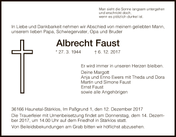 Traueranzeige von Albrecht Faust von Hersfeld