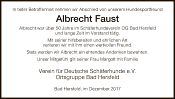 Traueranzeige von Albrecht Faust von Hersfeld