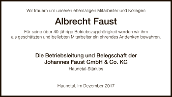 Traueranzeige von Albrecht Faust von Hersfeld