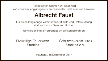 Traueranzeige von Albrecht Faust von Hersfeld